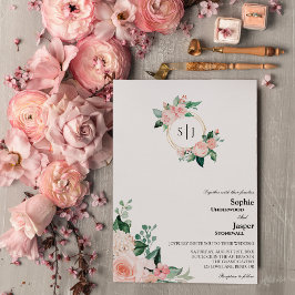 Brölloksinbjudan till Blommigt Vita monogram-bröl Inbjudningar