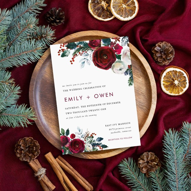 Brölloksinbjudan till Blommigt Winter-bröllop Inbjudningar (Skapare uppladdad)