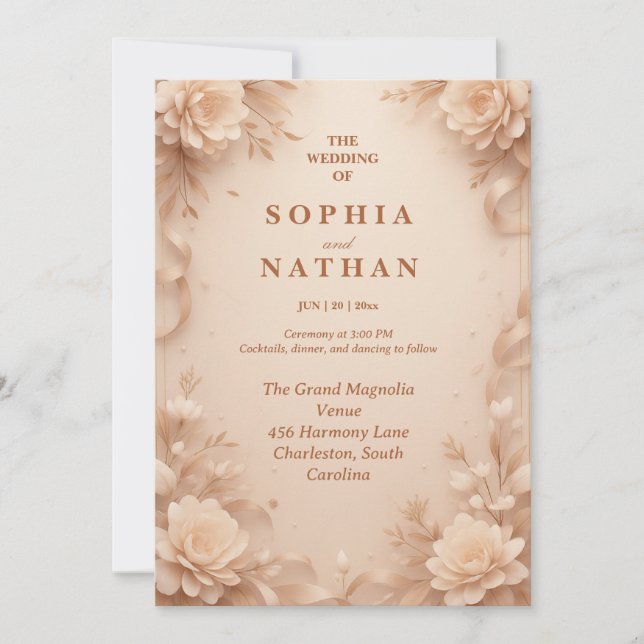 Brölloksinbjudan till Blommigten elegant | Anpassa Inbjudningar (Framsida)