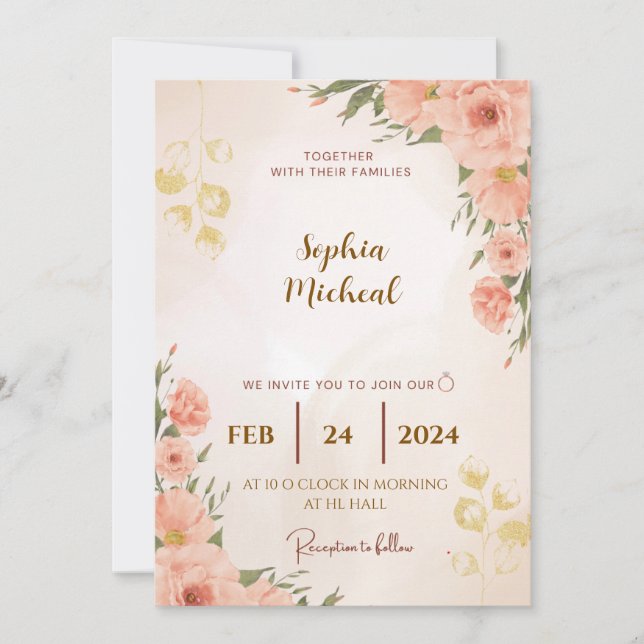 Brölloksinbjudan till Blommigten elegant | ANPASSA Inbjudningar (Framsida)