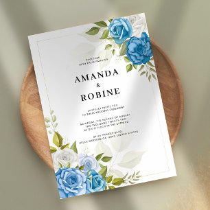Brölloksinbjudan till Blommigten elegant Blue Ro Inbjudningar
