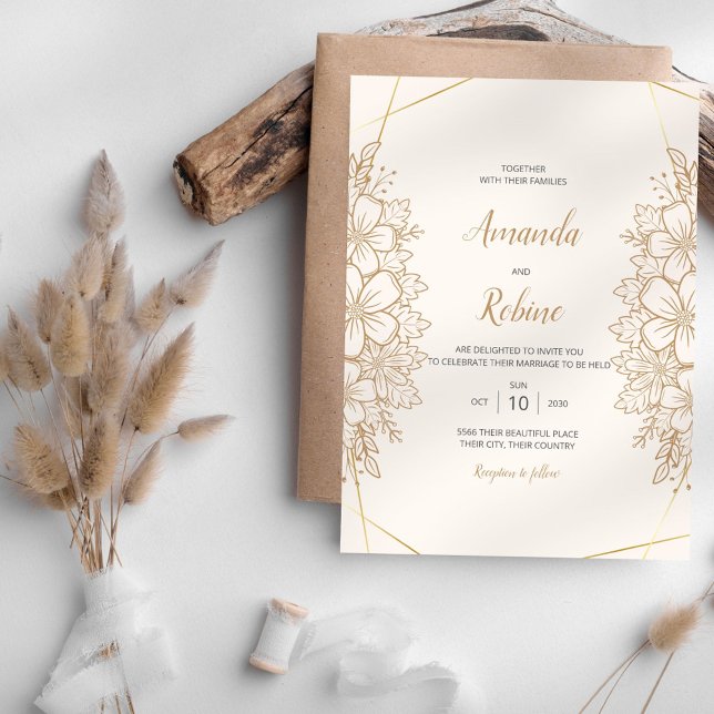 Brölloksinbjudan till Blommigten elegant Guld Inbjudningar (Skapare uppladdad)