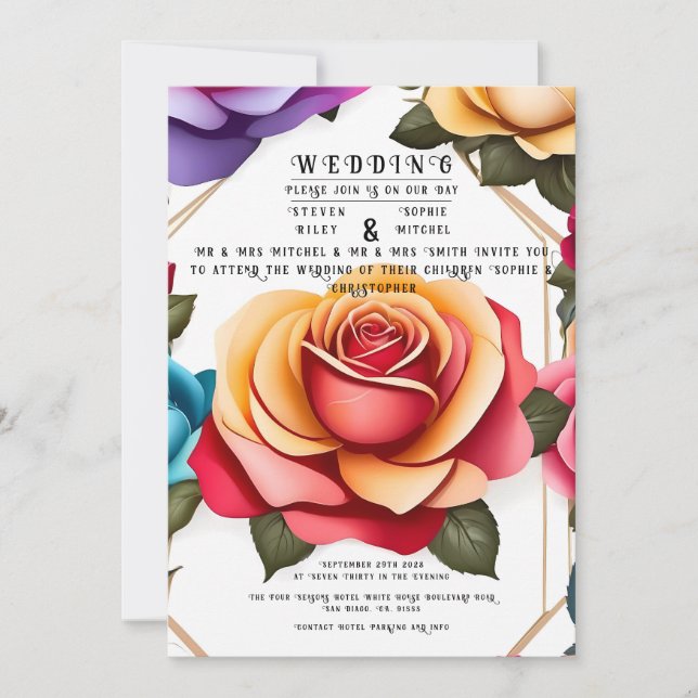 Brölloksinbjudan till Blommigten elegant Inbjudningar (Framsida)