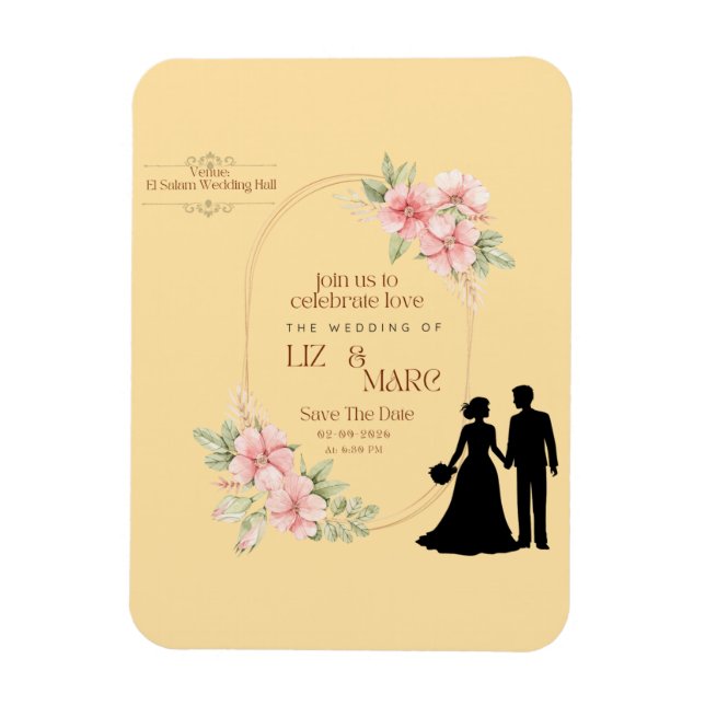 Brölloksinbjudan till Blommigten elegant Magnet (Vertikal)