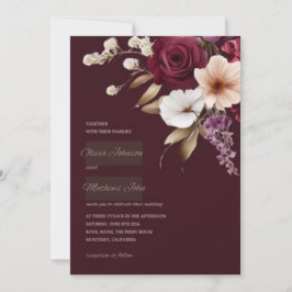 Brölloksinbjudan till Blommigten elegant Maron Inbjudningar