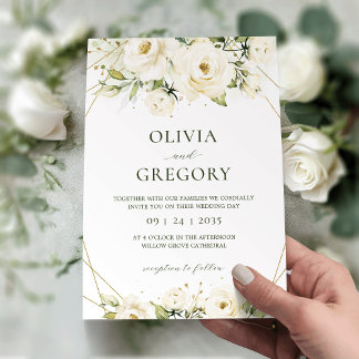 Brölloksinbjudan till Blommigten elegant Vit ros Inbjudningar