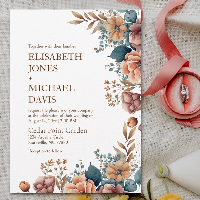 Brölloksinbjudan till Blommigten elegant Wildblomm Inbjudningar (Elevate your special day with this captivating watercolor floral wedding invitation.)