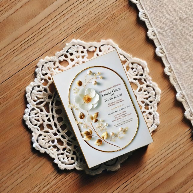 Brölloksinbjudan till Blommigten Guld Ram Inbjudningar (Skapare uppladdad)