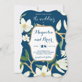 Brölloksinbjudan till Blommigten i Magnolia Navy Inbjudningar
