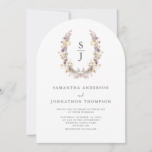 Brölloksinbjudan till Blommigten lila Wildblomma Inbjudningar (Framsida)