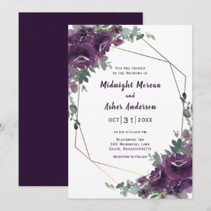 Brölloksinbjudan till Blommigten moody Lila Blooms Inbjudningar