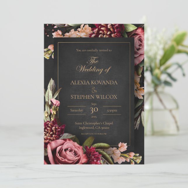 Brölloksinbjudan till Blommigten mörk Inbjudningar (Stående Fram)