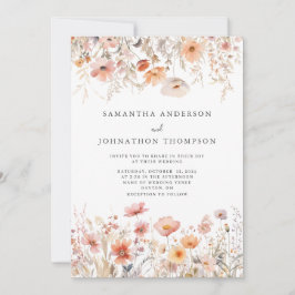 Brölloksinbjudan till Blommigten Peach Wildblomma Inbjudningar