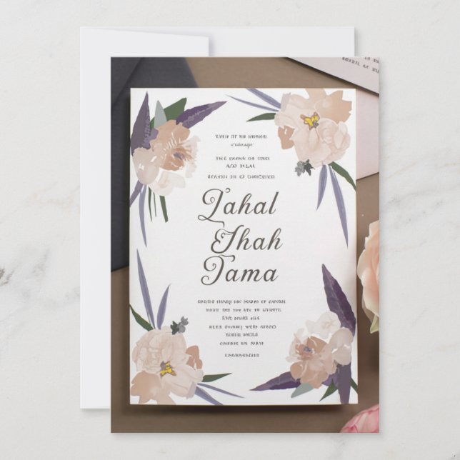 Brölloksinbjudan till Blommigten personlig Elegant Inbjudningar (Framsida)