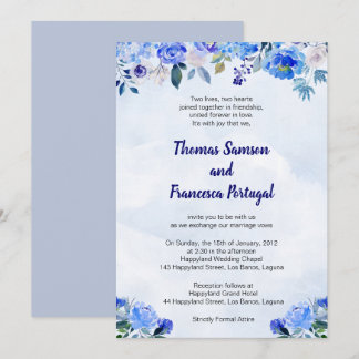 Brölloksinbjudan till Blommigten royal Blue Waterc Inbjudningar