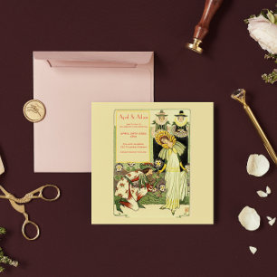 Brölloksinbjudan till Blommigten vintage Art nouve