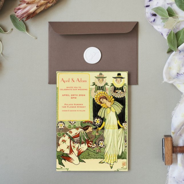 Brölloksinbjudan till Blommigten vintage Art nouve Inbjudningar (Skapare uppladdad)