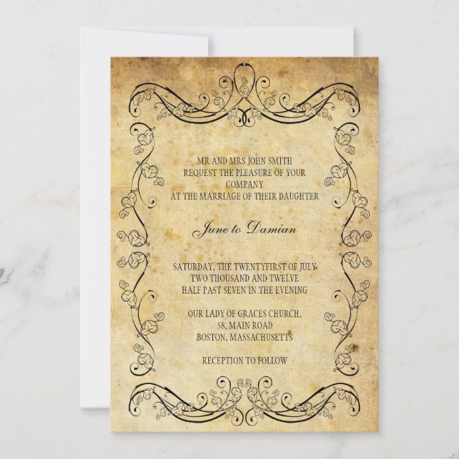 Brölloksinbjudan till Blommigten vintage Inbjudningar (Framsida)