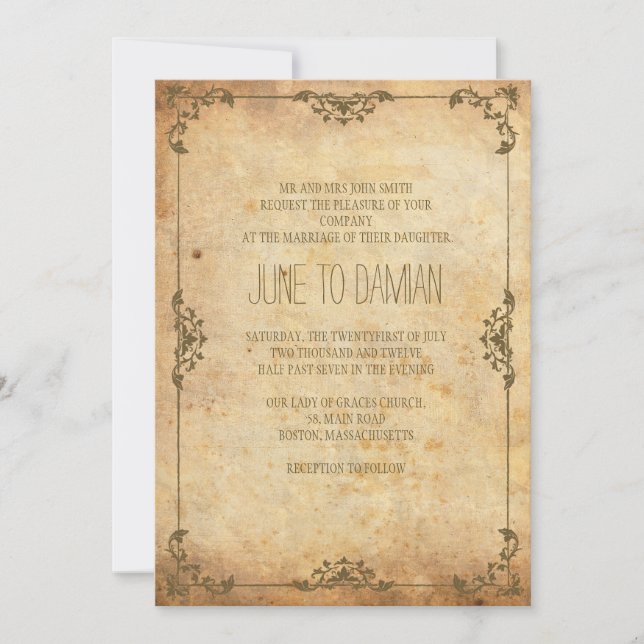 Brölloksinbjudan till Blommigten vintage Inbjudningar (Framsida)