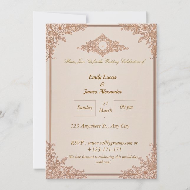 Brölloksinbjudan till Blommigten vintage Inbjudningar (Framsida)