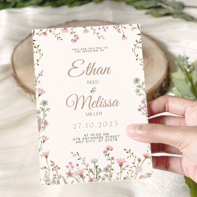Brölloksinbjudan till Blommigten Wildblomma Inbjudningar (Editable Wedding Invitation Template-Wildflower Design)