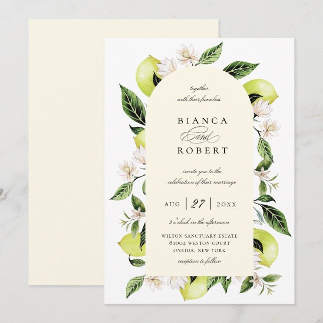 Brölloksinbjudan till botaniska Lemon Arch Ram Inbjudningar (Fram/baksida)