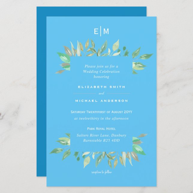 Brölloksinbjudan till budgeten för Aqua Himlar Blu (Fram/baksida)