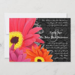 Brölloksinbjudan till Coral & Fuchsia Gerber Daisy Inbjudningar