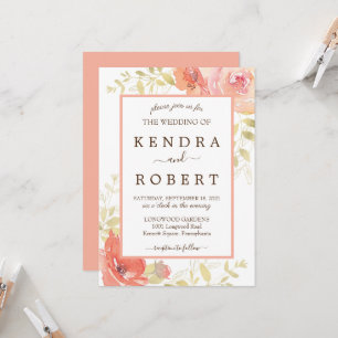 Brölloksinbjudan till Coral Rosa Elegant Ro Blommi Inbjudningar