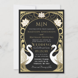 Brölloksinbjudan till elegant Art nouveau Svanar Inbjudningar