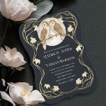 Brölloksinbjudan till elegant Art nouveau Uggla Inbjudningar<br><div class="desc">Elegant och modern Art nouveau bröllop-utformning med uggla i lada. Folien på det här objektet är INTE äkta folie. Matcha artiklar i vår butik för ett helt tema i party.</div>