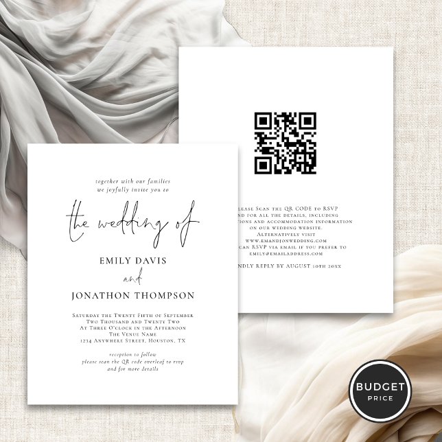 Brölloksinbjudan till Elegant av fotoskript för QR (Front and back view)
