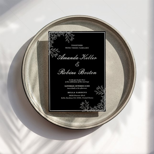 Brölloksinbjudan till elegant Black and White Blom Inbjudningar (Skapare uppladdad)