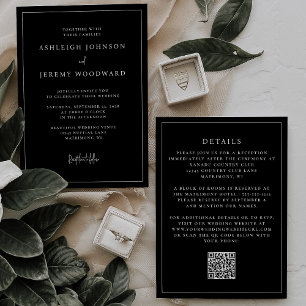 Brölloksinbjudan till elegant Black Framework QR-k Inbjudningar