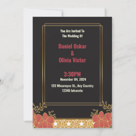 Brölloksinbjudan till elegant Black & Guld Blommig Inbjudningar