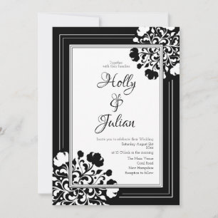 Brölloksinbjudan till elegant Black & White Blommi Inbjudningar