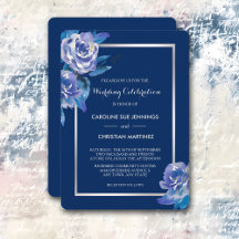 Brölloksinbjudan till elegant Blue Blommigt Silver
