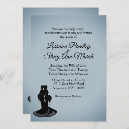 Brölloksinbjudan till elegant Blue Fog Lesbisk Inbjudningar