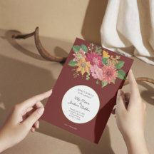 Brölloksinbjudan till elegant Burgundy Blommigt