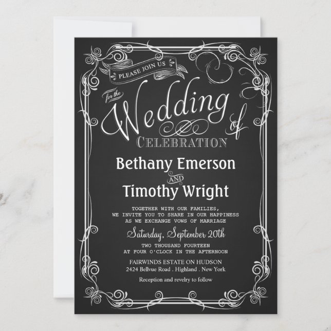 Brölloksinbjudan till elegant Chalkboard Inbjudningar (Framsida)