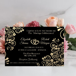 Brölloksinbjudan till elegant Chic Guld blommor Inbjudningar