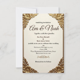 Brölloksinbjudan till Elegant Guld Blommigt Ram Inbjudningar