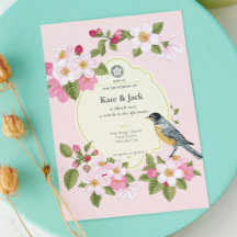 Brölloksinbjudan till elegant Japansk Rosa Blommig