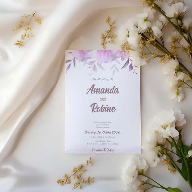Brölloksinbjudan till elegant Lila Blommigt  Inbjudningar (Skapare uppladdad)