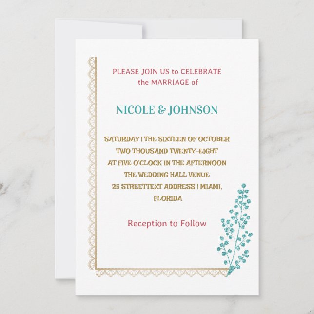 Brölloksinbjudan till elegant luxe blue blommigt inbjudningar (Framsida)