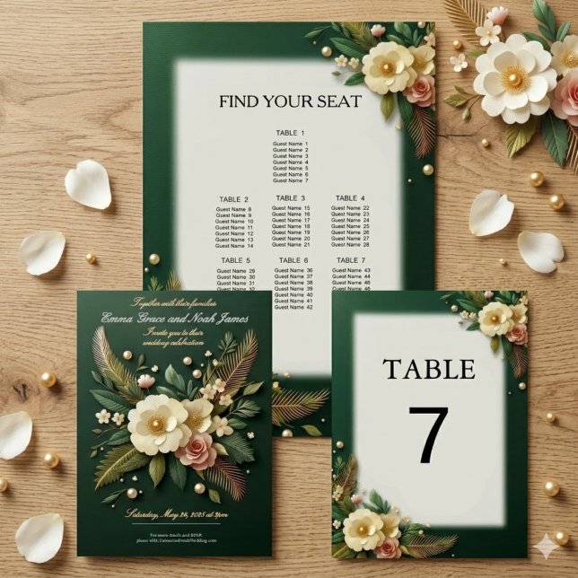 Brölloksinbjudan till elegant Luxe Grönt Blommigt Inbjudningar (Skapare uppladdad)