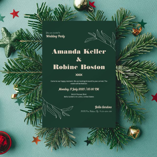 Brölloksinbjudan till elegant Modern Line Art Löv Inbjudningar (Skapare uppladdad)