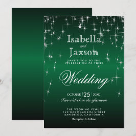 Brölloksinbjudan till elegant Mörk grönt Star Ljus Inbjudningar