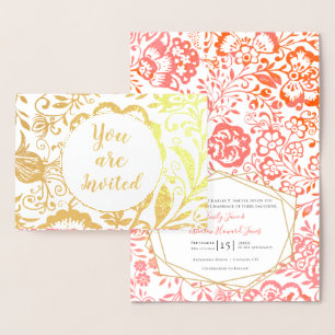 Brölloksinbjudan till elegant Real Gold Foil Blomm Folierat Kort