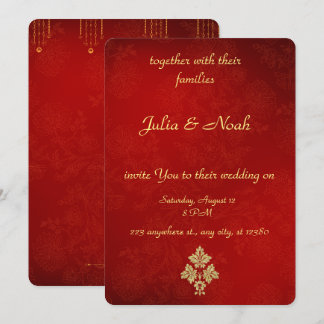 Brölloksinbjudan till elegant Red och Guld Blommig Inbjudningar
